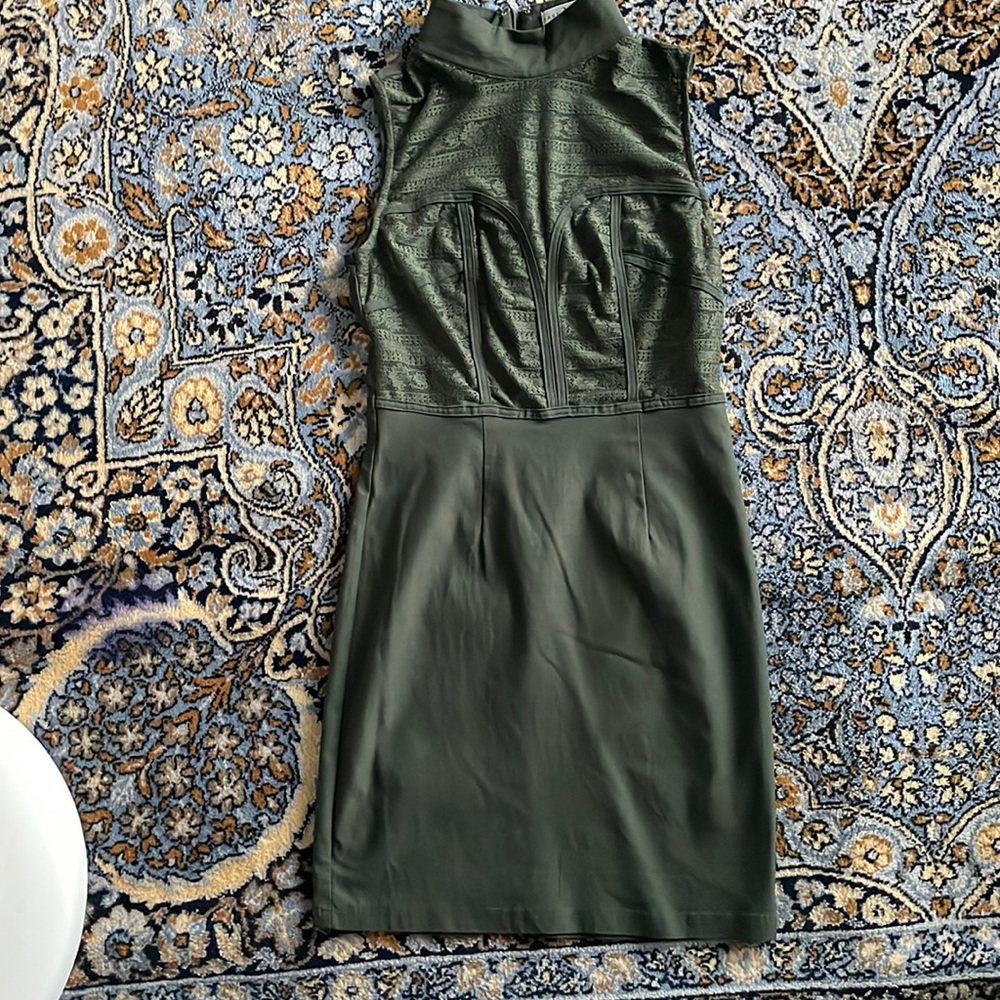 Dark green corset style dress with sheer lace top. Never worn